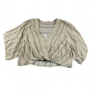 Millibon Women’s Beige Black Striped Cropped Twist Front Top Size Large